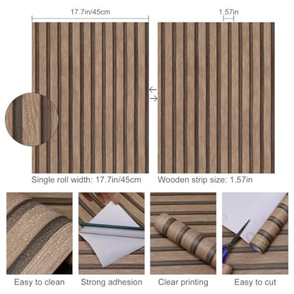 Yun-aeon Natural Wood - Light Tan Slats Peel and Stick Wallpaper for Wall - color: Light Tan, size: 17.3" x 160"