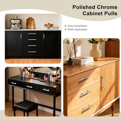 Gobrico 5 Pack 3-3/4'' Hole Center Chrome Cabinet Pulls - color: Polished Chrome, size: 3-3/4 Inch Hole Center