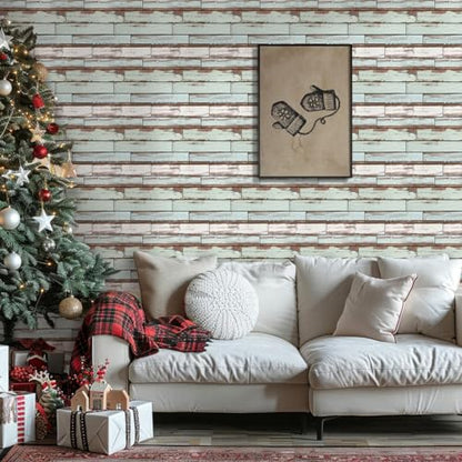COMSTICKC 3D Peel and Stick Faux Wood Wall Sticker, 10 Pcs 11.8" x 11.8" - color: Green