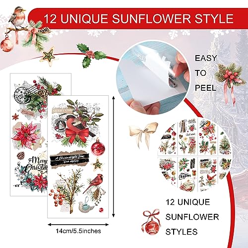 Lincia 10 Sheets Christmas Rub on Transfers for Crafts, Floral Holiday - style: Floral Holiday