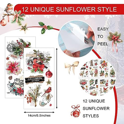 Lincia 10 Sheets Christmas Rub on Transfers for Crafts, Floral Holiday - style: Floral Holiday