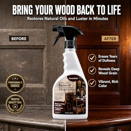 ForceField® Restor-It Furniture Polish and Conditioner for Fine Wood - Restores Oils & High-Gloss Luster, Removes Dust, Dirt & Allergens, No Waxy Buildup - 22 oz - size: 22 Fl Oz (Pack of 1)