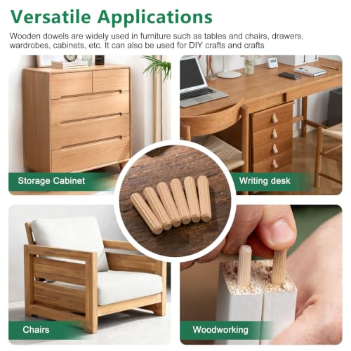 150Pcs Wood Dowels Kit 1/4 x 1-3/16 inch, Wooden Dowel Pins, Fluted Wood Dowels Rods for Crafts, Furniture, DIY Manual - size: 1/4" x 1-3/16"