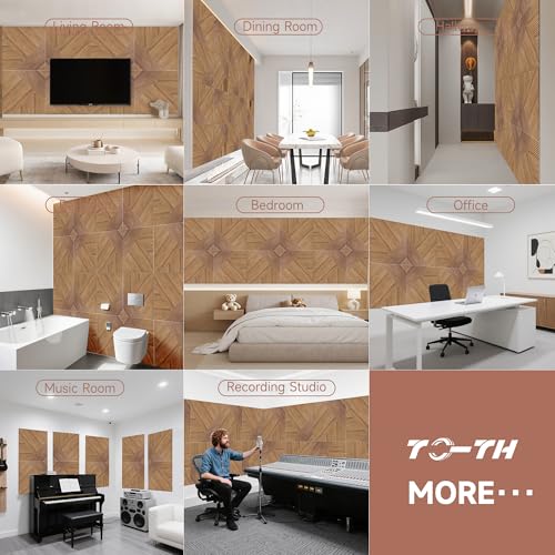 TO-TH Acoustic Wall Panels Self-Adhesive Noise Dampening panel 6Pack, Beech - color: Beech