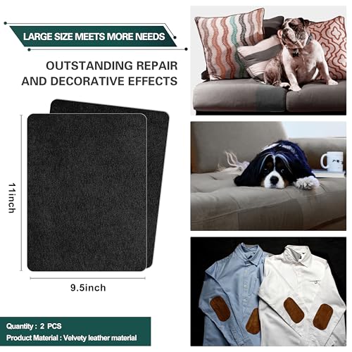 Azobur Couch Patch Repair Fabric,Microfiber Fabric, Self-Adhesive, for Sofa Repair and Upholstery, 2 Pieces, 9.5 x 11 inches (Black) - color: Black, size: 9.5" x 11"-2 PCS
