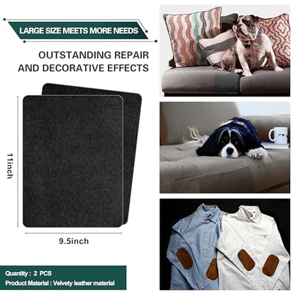 Azobur Couch Patch Repair Fabric,Microfiber Fabric, Self-Adhesive, for Sofa Repair and Upholstery, 2 Pieces, 9.5 x 11 inches (Black) - color: Black, size: 9.5" x 11"-2 PCS