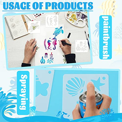 Augshy 56 Pieces Small Summer Sea Ocean Beach Stencils for Painting Crafts - style: Ocean Creatures