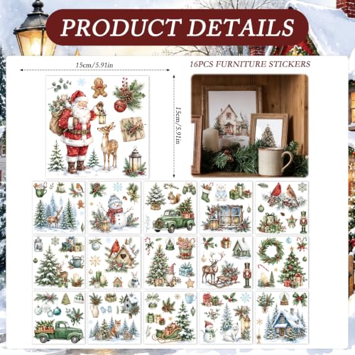 16 Pcs Christmas Winter Rub on Transfers for Crafts Furniture - color: Christmas Winter