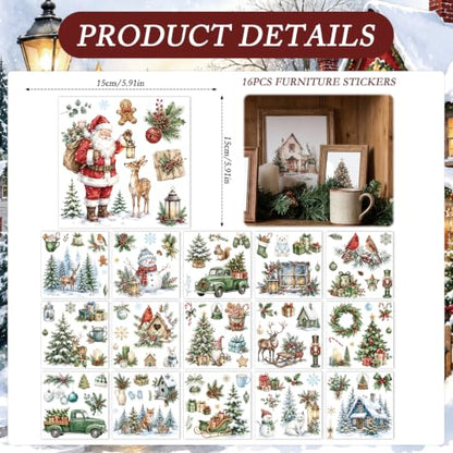 16 Pcs Christmas Winter Rub on Transfers for Crafts Furniture - color: Christmas Winter