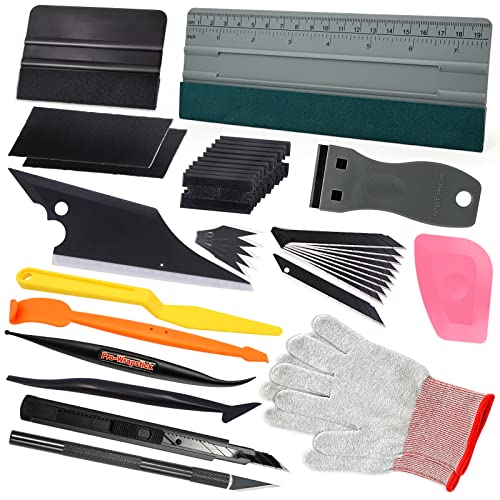 Gomake Vinyl Wrap Tool kit Window Tinting Tools Car Wrap Kit Wallpaper Smoothing Tool Window Tint Installation Kit with Felt Squeegee, Wrap Stick Squeegee,9mm Utility Knife for Car Wrapping