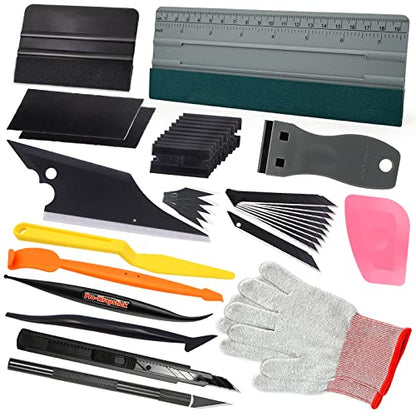 Gomake Vinyl Wrap Tool kit Window Tinting Tools Car Wrap Kit Wallpaper Smoothing Tool Window Tint Installation Kit with Felt Squeegee, Wrap Stick Squeegee,9mm Utility Knife for Car Wrapping