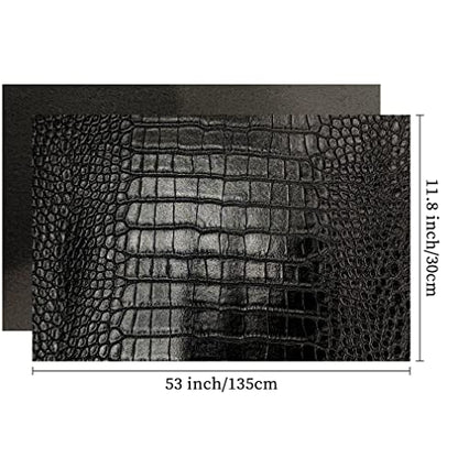 12" x 53" Glossy Embossed Crocodile Texture Faux Leather Roll Synthetic Leather Crafts Fabric for Wallets Keychains Handbags Making Sewing Crafts Material (Black) - color: Black