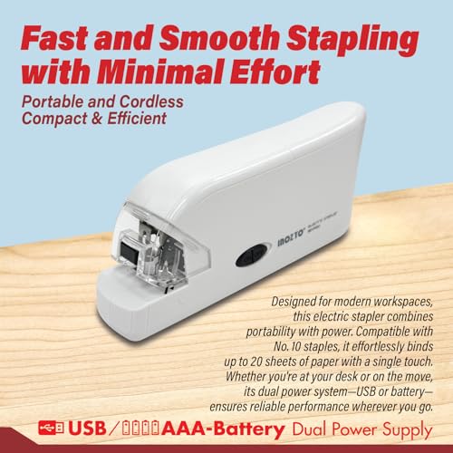 Electric Stapler, Batteries or USB Powered. Intellignet Automatic Sensor Stapler for up to 20 Sheets, 20 Pages per Second with Staple Remover & Anti-Slip Base, Compatible with Bostitch Staples