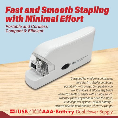 Electric Stapler, Batteries or USB Powered. Intellignet Automatic Sensor Stapler for up to 20 Sheets, 20 Pages per Second with Staple Remover & Anti-Slip Base, Compatible with Bostitch Staples