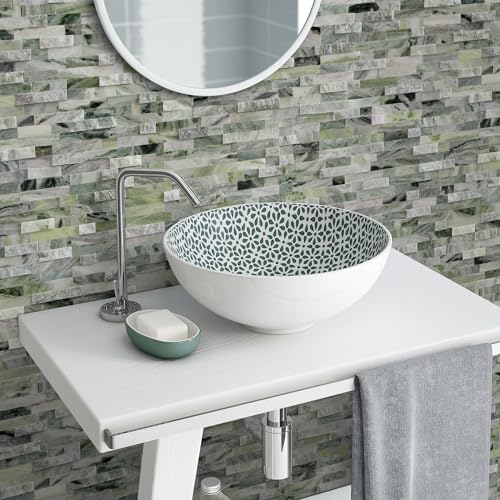 SUNWINGS 5-Sheet Peel and Stick Mosaic Natural 3D Stone Self Adhesive Marble Tiles, 11.5" x 10.7" Stick on Backsplash for Kitchen Bathroom Fireplace Vanity, Emerald Green - color: Emerald Green