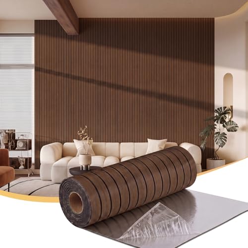 Geelin Peel and Stick PVC Wood Slat Wall Panel Decor 118" x 15.75", Walnut - color: Walnut