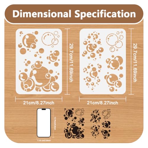 2Pcs Bubbles Stencils for Painting, 11.69"x8.27" Reusable Plastic Blowing Bubbles Stencil Drawing Template, DIY Craft Paint Templates for Wall Home Decor Wood Burning Canvas Journal Paper - style: Bubbles