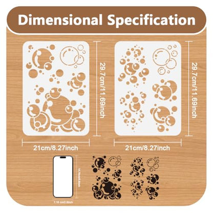 2Pcs Bubbles Stencils for Painting, 11.69"x8.27" Reusable Plastic Blowing Bubbles Stencil Drawing Template, DIY Craft Paint Templates for Wall Home Decor Wood Burning Canvas Journal Paper - style: Bubbles