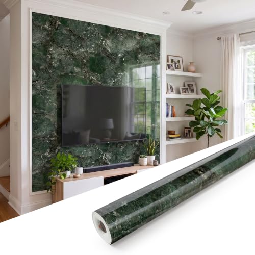 Marble Peel and Stick Waterproof Wall Paneling, 118" x 47" Amazonita Green Glossy Finish Self-Adhesive Backsplash Tile Vinyl Wall Panel for Kitchen Bathroom Wall Decor, Covers 38.75 Sq. Ft. - color: Glossy Amazonita Green