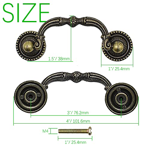 2 Pack 3" Hole Centers Antique Drawer Pulls Vintage Bronze Cabinet Handles Dressing Wardrobe Table Drawer Handles - size: 3"Hole Center