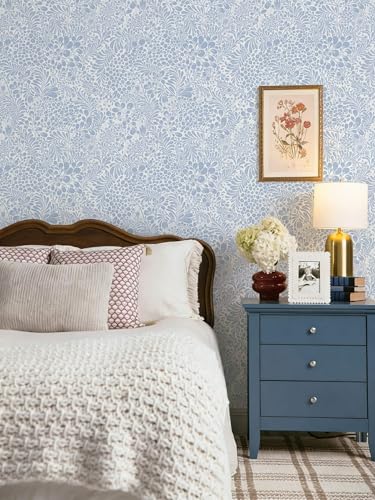Heroad Light Blue Floral Peel Stick Wallpaper Contact Paper 17.3''x196'' - color: Blue/White, size: 17.3" x 196"