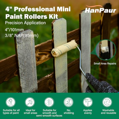 4 Inch Microfiber Paint Roller Kit, 24 Piece, 3/8" Nap - size: 4 Inch Microfiber Paint Roller Kit, 26 Pack