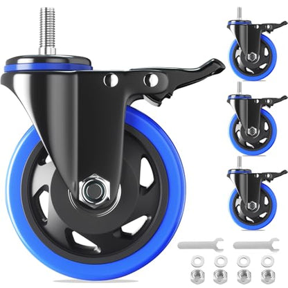 5" Stem Caster Wheels Heavy Duty 2200Lbs Dual Locking Casters Set of 4 - color: Blue, size: 5in(3/8"-16)