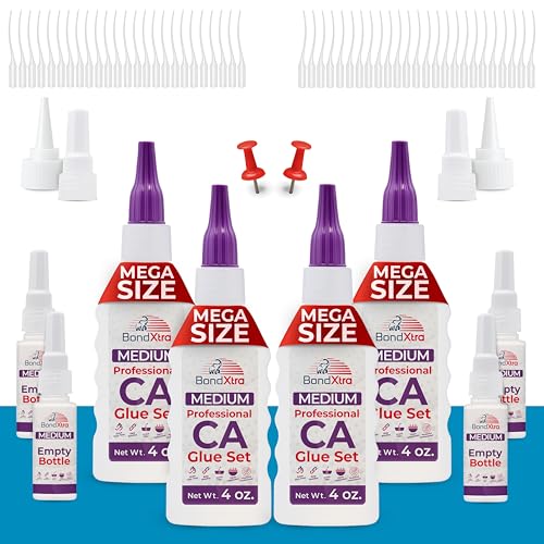 16 oz Medium CA Glue for Woodworking, Premium Super Glue Kit for Wood Turning with Extra Bottles, Anti Clog Caps, Microtips, Medium Viscosity Cyanoacrylate for Plastic, DIY, Craft, Hobby, etc - size: 16 oz, style: MEDIUM