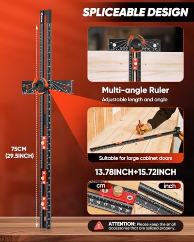 Saker 4-in-1 Scriber Marking Line Ruler, 29.5in Spliceable Extended T Square with Pencil, Precision Line Drawing & Drilling Positioning Tool, Cabinet Hardware Jig with Angle Adjustment for Woodworking - size: 29.5inch with Pencil
