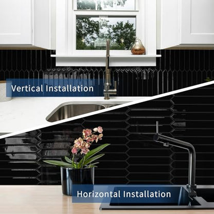 10 Sheets Long Hexagon Tile Peel and Stick Backsplash - color: Black