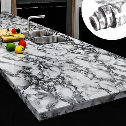 Glossy Grey Marble Peel and Stick Countertop Contact Paper Waterproof Self Adhesive Oil Proof Removable Marble Wallpaper for Kitchen Bathroom Countertops Vanity Top Table Cabinets 17.7" X 118" Yenhome - size: 17.7"W x 118"L