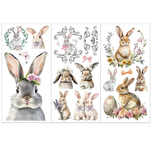 OLYCRAFT 3Pcs/Set Easter Rub on Transfers for Furniture and Crafts - style: Bunny