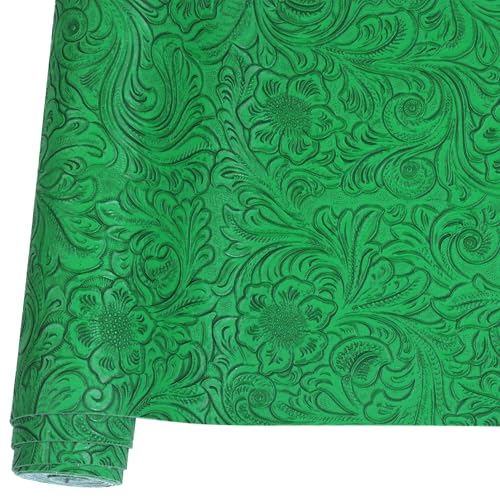 Ramya Embossed Faux Leather Sheets Fabric 12" x 53",for Handmade DIY Bows Wallet Sewing,Leather Earring Crafts Projects (Green) - color: Green