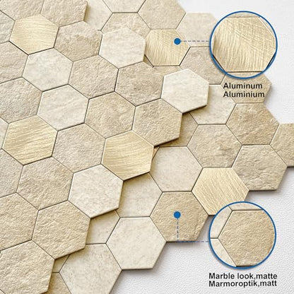 Peel and Stick Backsplash Hexagon Marble Tiles Beige 5pcs - color: Beige, size: 5sheets