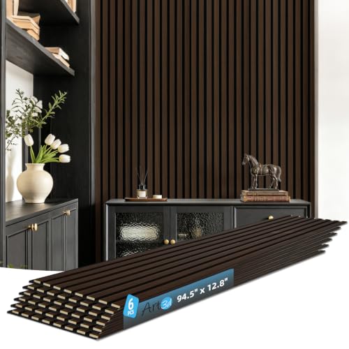 Art3d 94 x 12.6 Inch Acoustic Wood Slat Wall Panel, 6-Piece, Walnut - color: Walnut 1, size: 94 x 12.6 Inch