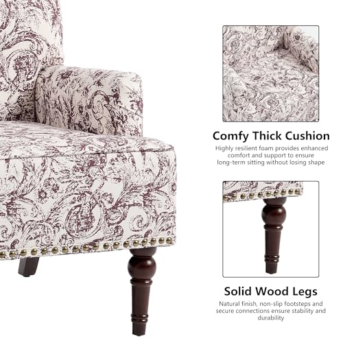 Mid-Century Modern Accent Chair, Rococo Plum, Set of 2 - color: Fabric Rococo Plum