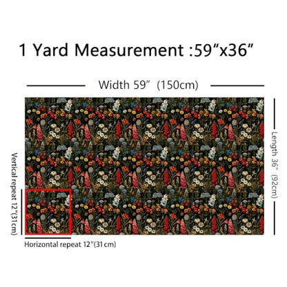 Erosebridal Florals Fabric by The Yard Spring Summer Natural Upholstery - color: Black Red, size: 5 Yards