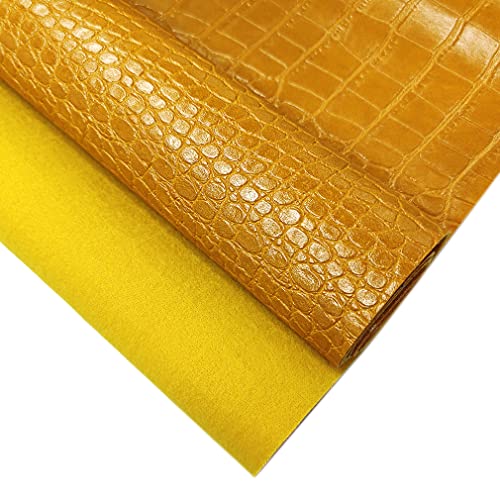 12" x 53" Glossy Embossed Crocodile Texture Faux Leather Roll Synthetic Leather Crafts Fabric for Wallets Keychains Handbags Making Sewing Crafts Material (Yellow) - color: Yellow