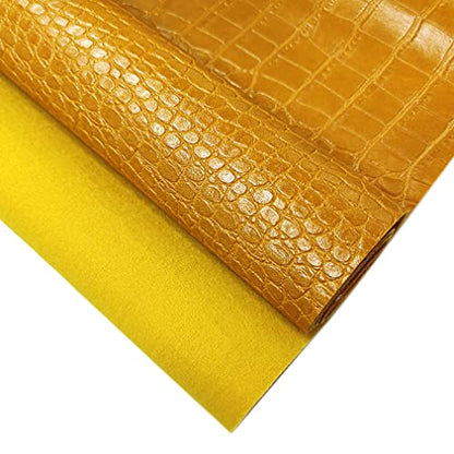 12" x 53" Glossy Embossed Crocodile Texture Faux Leather Roll Synthetic Leather Crafts Fabric for Wallets Keychains Handbags Making Sewing Crafts Material (Yellow) - color: Yellow