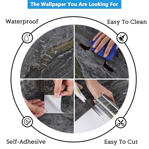 CRE8TIVE Dark Grey Gold Marble Contact Paper 12"x80" Glossy Slate Marble Wallpaper Peel and Stick Countertops Waterproof Self Adhesive Removable Wallpaper Marble Vinyl Wrap for Bathroom Cabinets Desks - color: Glossy Dark Grey Gold, size: 12" x 80"