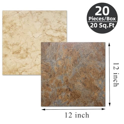 Peel and Stick Floor Tile 12 x 12 Inch Self Adhesive Marble Vinyl Flooring - color: Travertine Mix