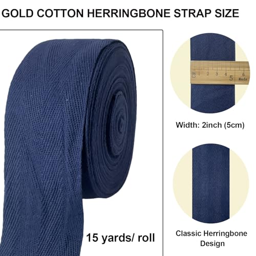 Navy Blue 2''Cotton Herringbone Twill Tape 15Yds Binding Trim - color: Navy Blue