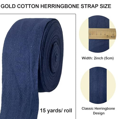 Navy Blue 2''Cotton Herringbone Twill Tape 15Yds Binding Trim - color: Navy Blue