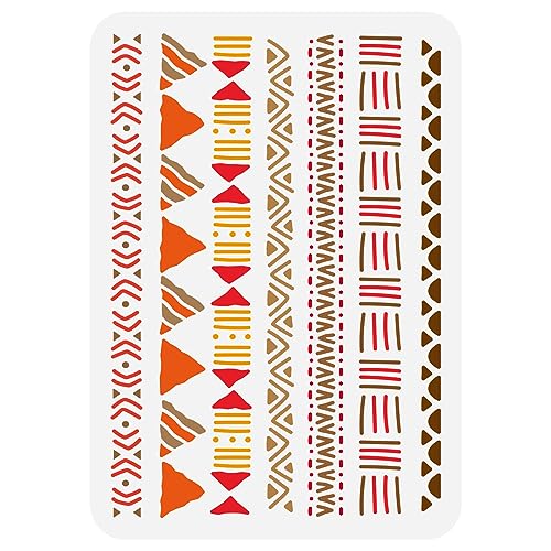 FINGERINSPIRE Mudcloth Elements Pattern Stencil 8.3x11.7inch Tribal Borders Drawing Template African Boho Floral Frame Stencils for Painting on Wood Wall Fabric Paper Furniture