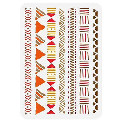 FINGERINSPIRE Mudcloth Elements Pattern Stencil 8.3x11.7inch Tribal Borders Drawing Template African Boho Floral Frame Stencils for Painting on Wood Wall Fabric Paper Furniture