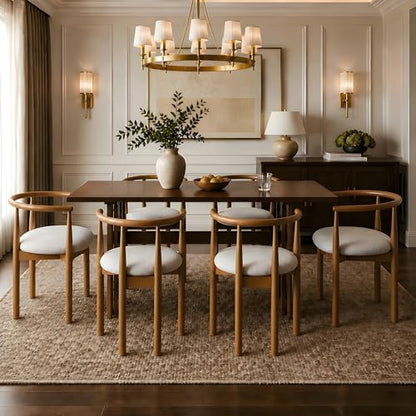 7-Piece Dining Table Set with 6 Chairs, 71 Inch, Walnut - color: Beige,walnut-a