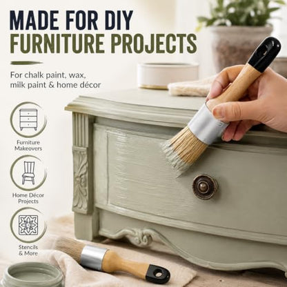 Chalk Furniture Paint Brushes for Furniture Painting, Milk Paint, Wax, Stencil Brushes, Home Furniture Paint - 2 Piece Round Chalked Paint Brushes Set