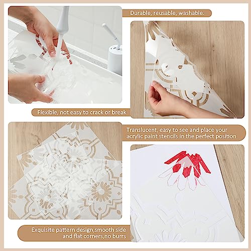 Zonon 4 Pcs 12 x 12 in Reusable Tile Stencil for Painting Large Pattern - size: 12x12 in, style: Trendy Style