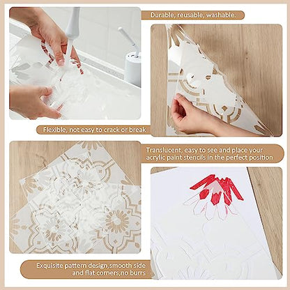 Zonon 4 Pcs 12 x 12 in Reusable Tile Stencil for Painting Large Pattern - size: 12x12 in, style: Trendy Style