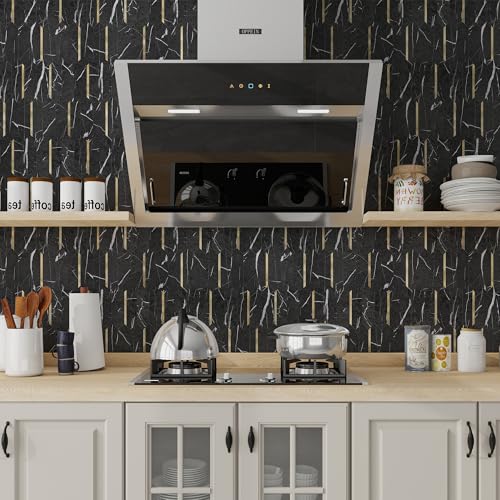 KASARO Peel and Stick Backsplash Long Hexagon Wall Tile, 10-Pieces, Black - color: Black